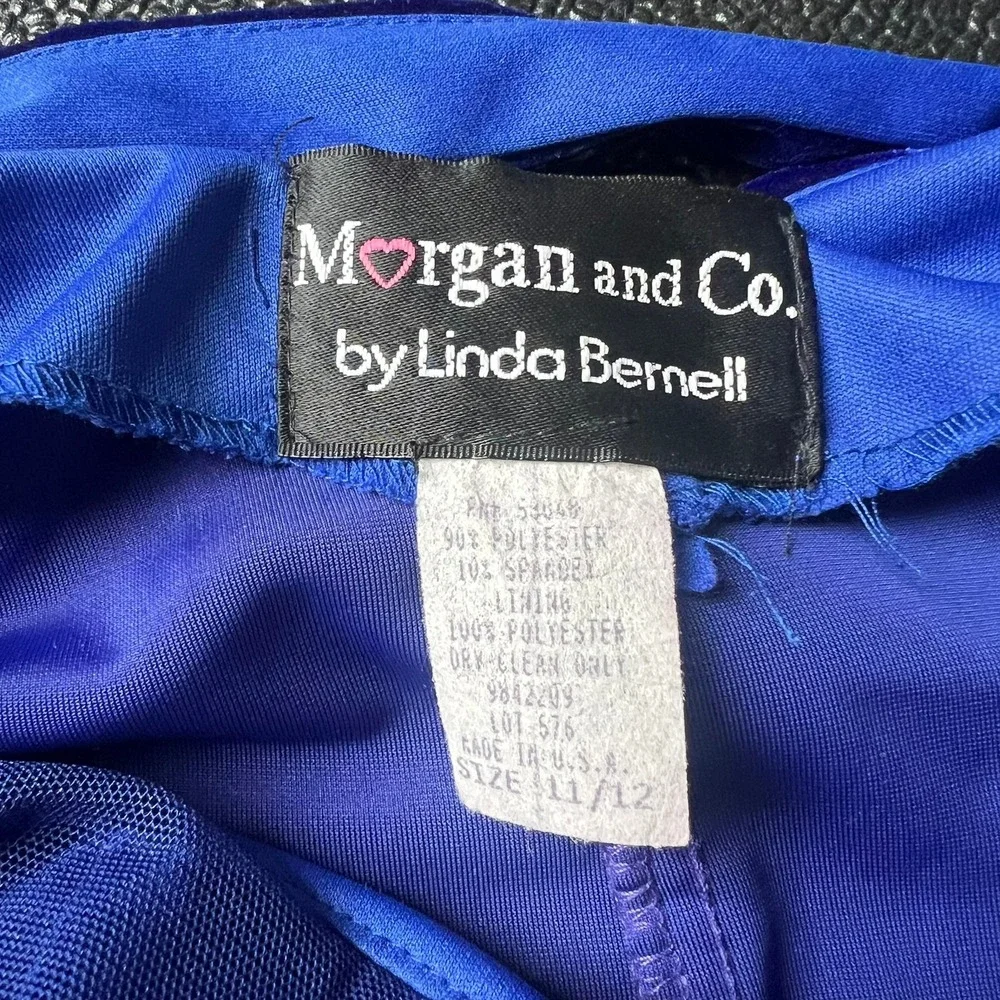 VTG Morgan & Co Royal Blue Velvet Mesh Maxi Dress S Prom Old Hollywood Open Back - Picture 7 of 11
